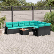 havesofasæt med 10 hynder sort polyrattan