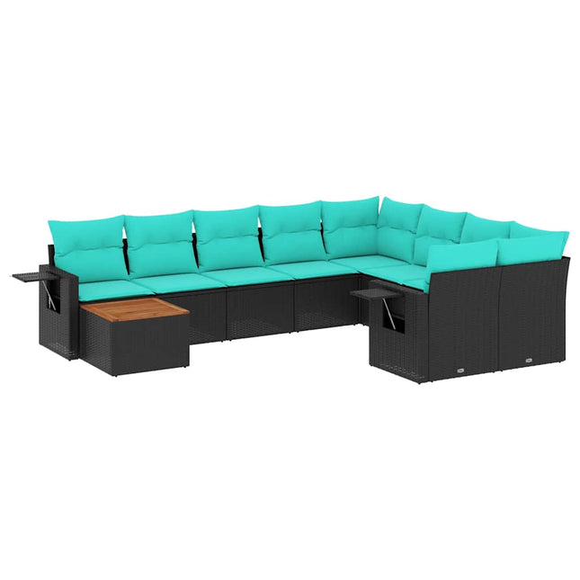 havesofasæt med 10 hynder sort polyrattan