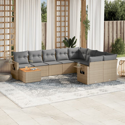 sofasæt til haven 10 dele med hynder polyrattan beige