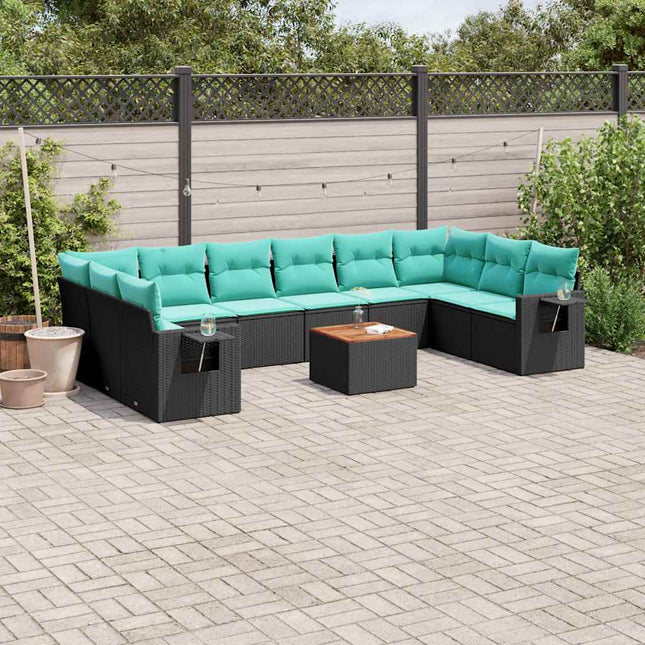 11-delt havesofasæt med hynder sort polyrattan