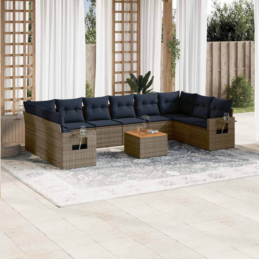 11-delt havesofast med hynder gr polyrattan