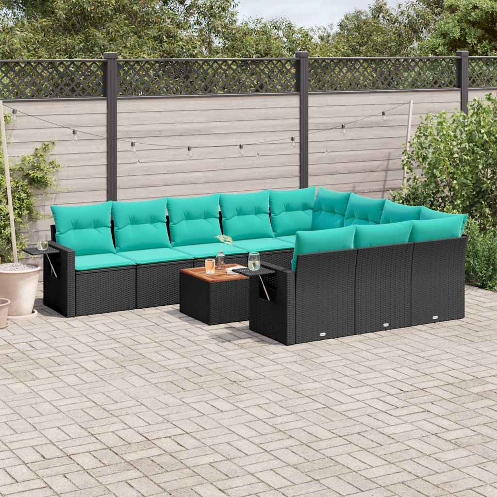 11-delt havesofast med hynder sort polyrattan