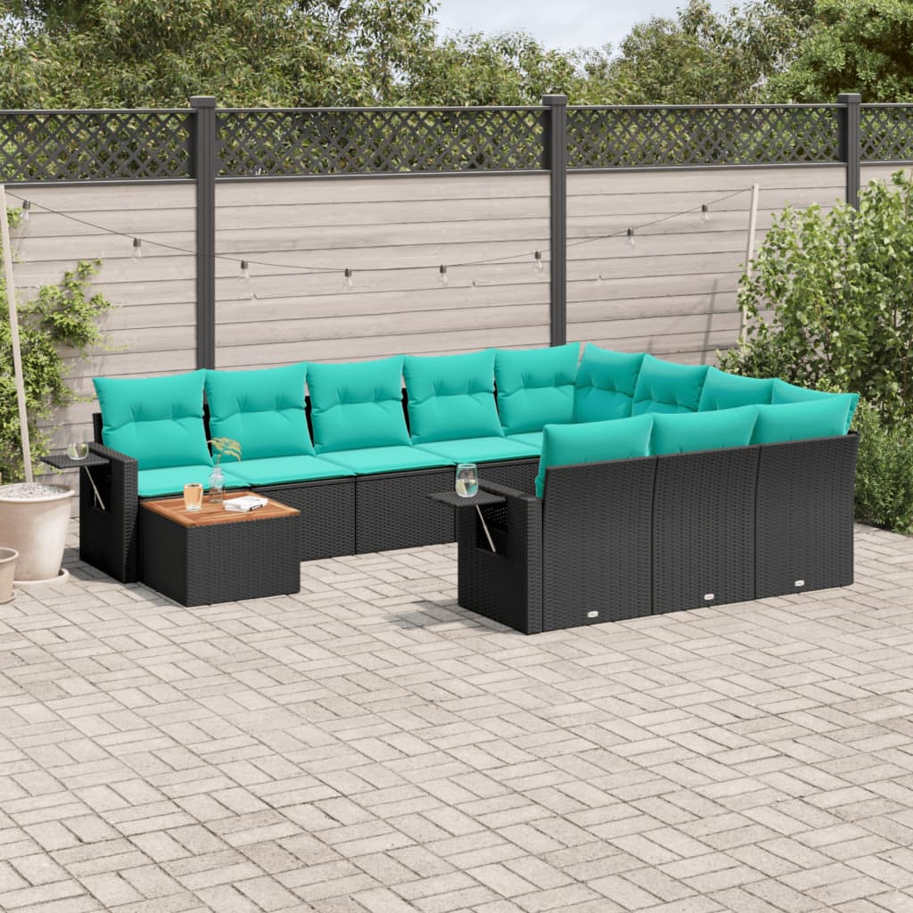 11-delt havesofast med hynder sort polyrattan