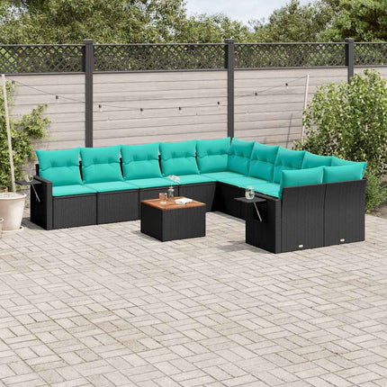 11-delt havesofasæt med hynder sort polyrattan