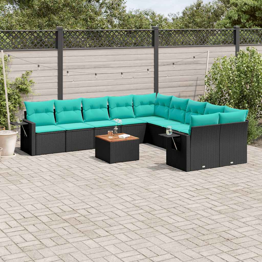 11-delt havesofast med hynder sort polyrattan