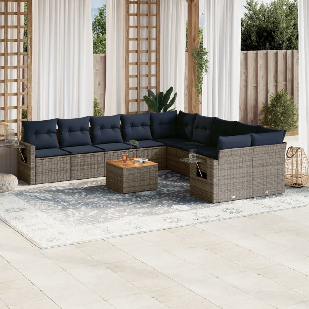 11-delt havesofast med hynder gr polyrattan