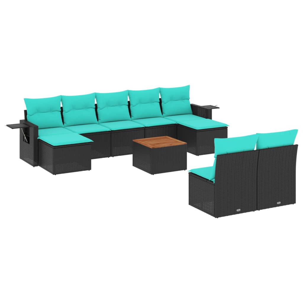 havesofasæt med 10 hynder sort polyrattan