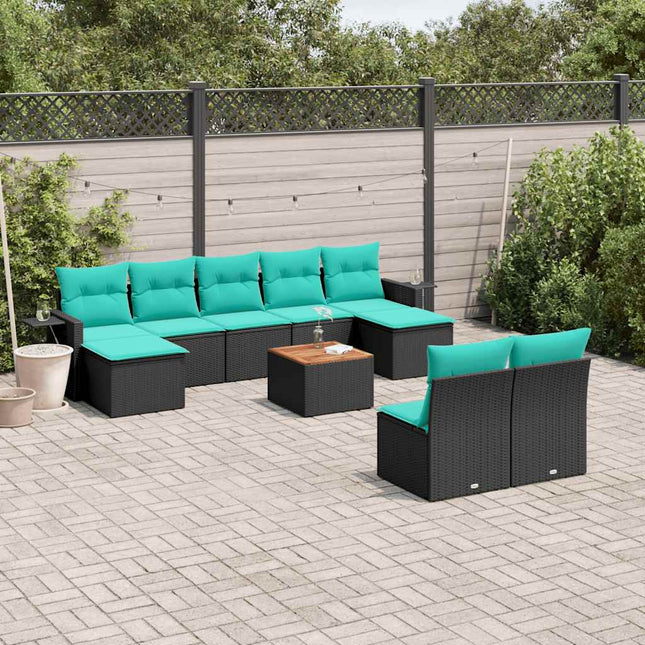 havesofasæt med 10 hynder sort polyrattan