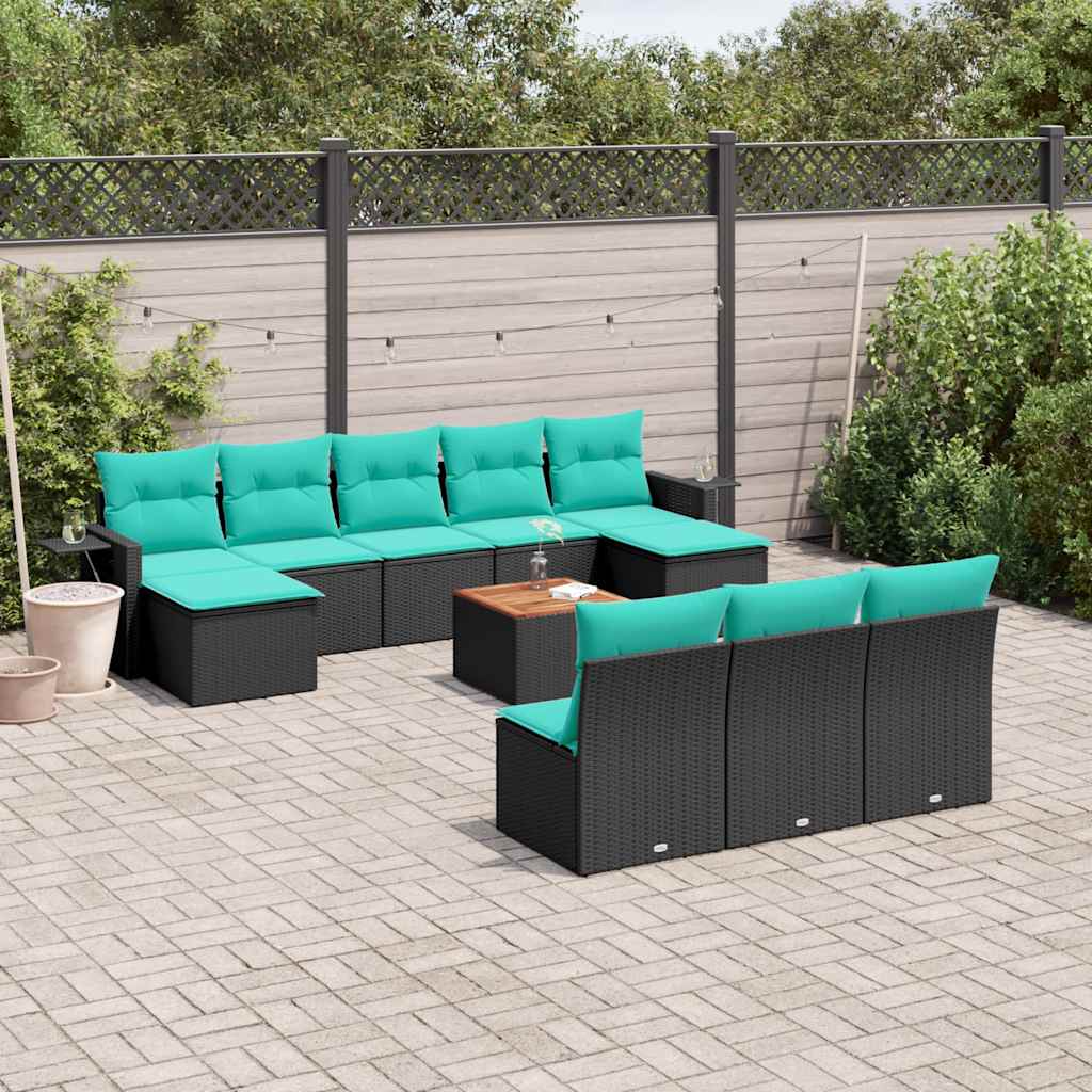 11-delt havesofast med hynder sort polyrattan