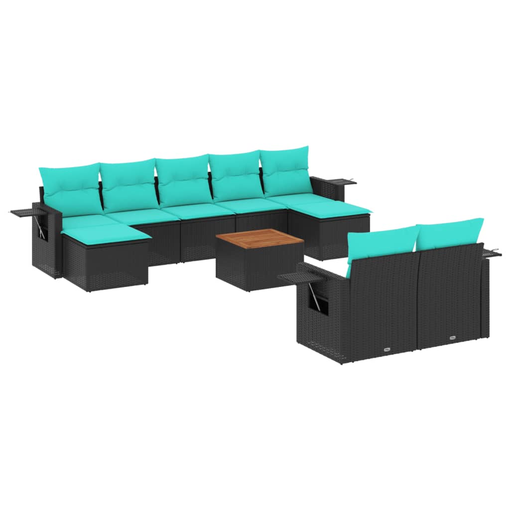 havesofasæt med 10 hynder sort polyrattan