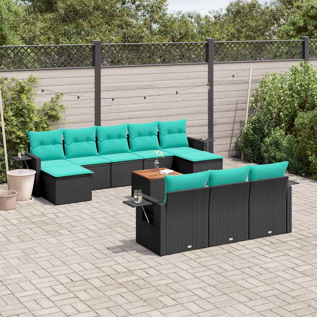 11-delt havesofast med hynder sort polyrattan