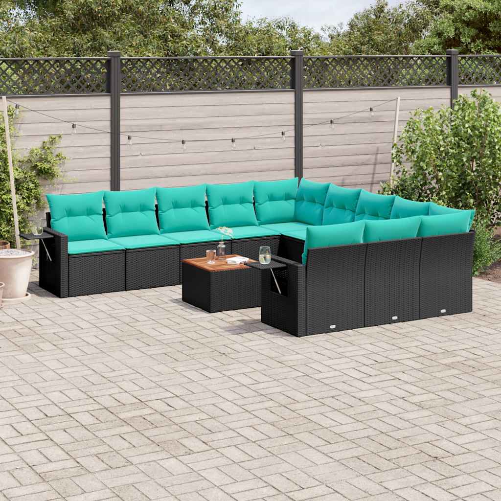12-delt havesofast med hynder sort polyrattan