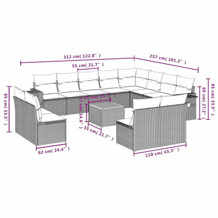 13-delt havesofasæt med hynder sort polyrattan