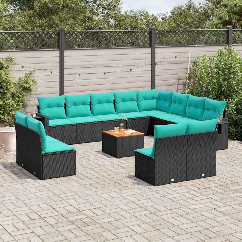 13-delt havesofast med hynder sort polyrattan