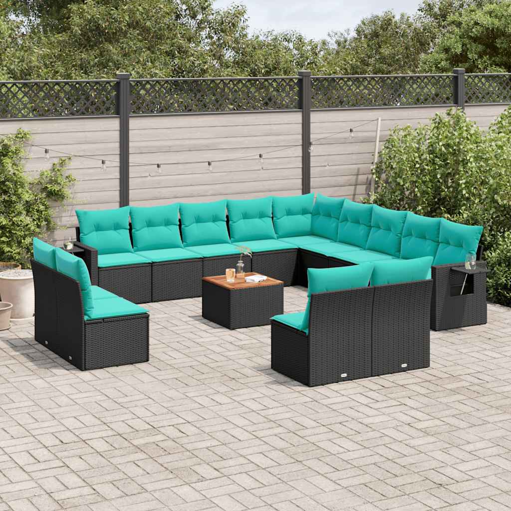 14-delt havesofast med hynder sort polyrattan
