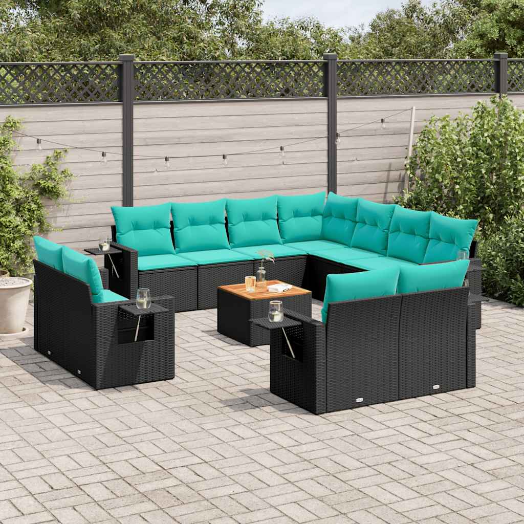 12-delt havesofast med hynder sort polyrattan