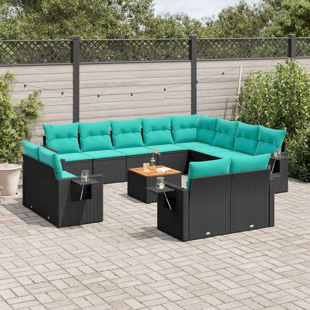 13-delt havesofast med hynder sort polyrattan