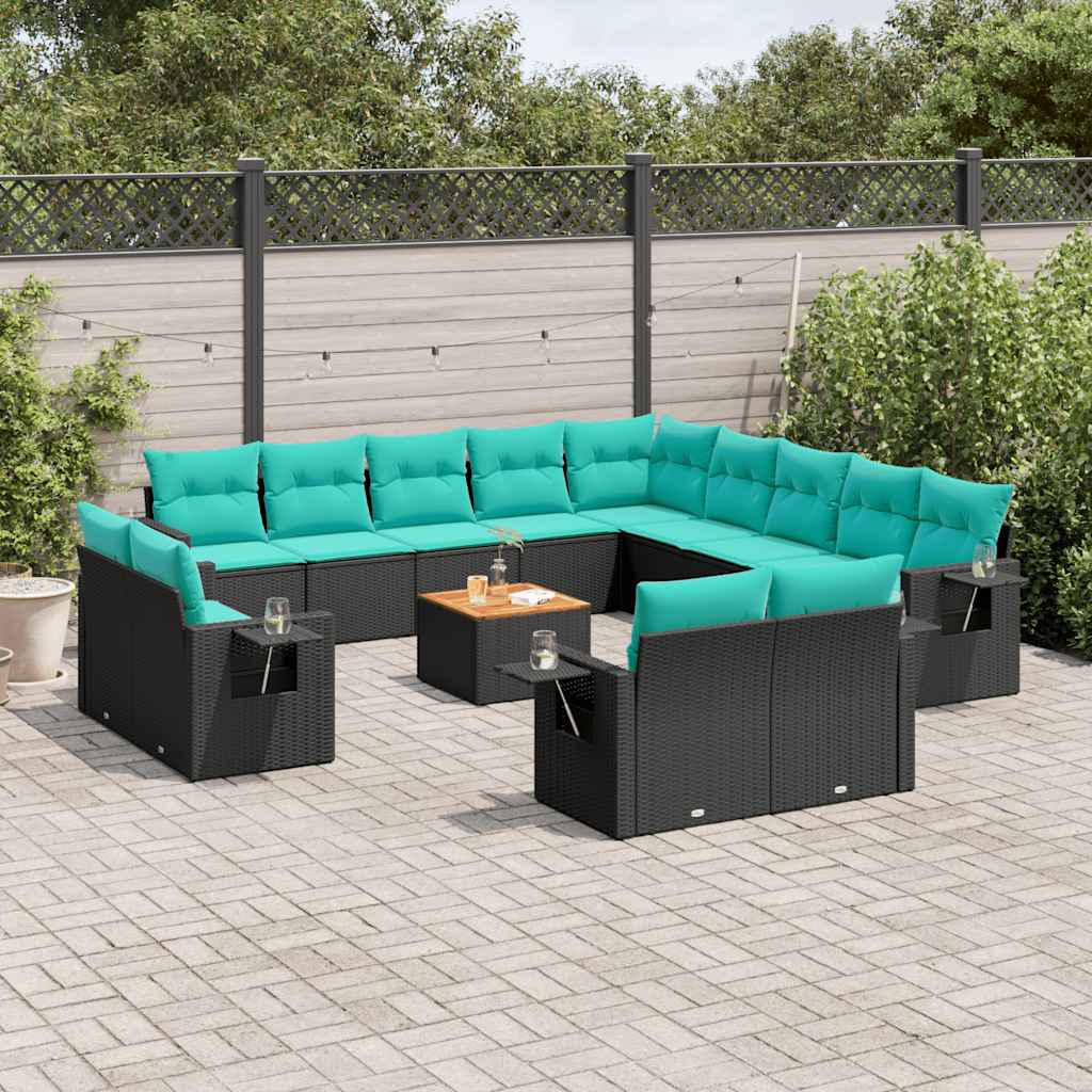 14-delt havesofast med hynder sort polyrattan