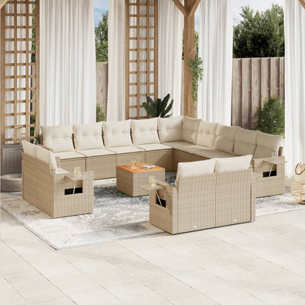 sofasæt til haven 14 dele med hynder polyrattan beige
