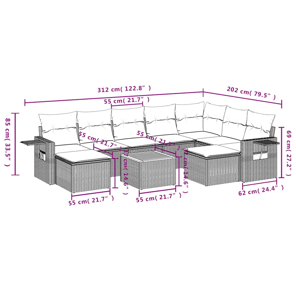 havesofasæt med 10 hynder sort polyrattan