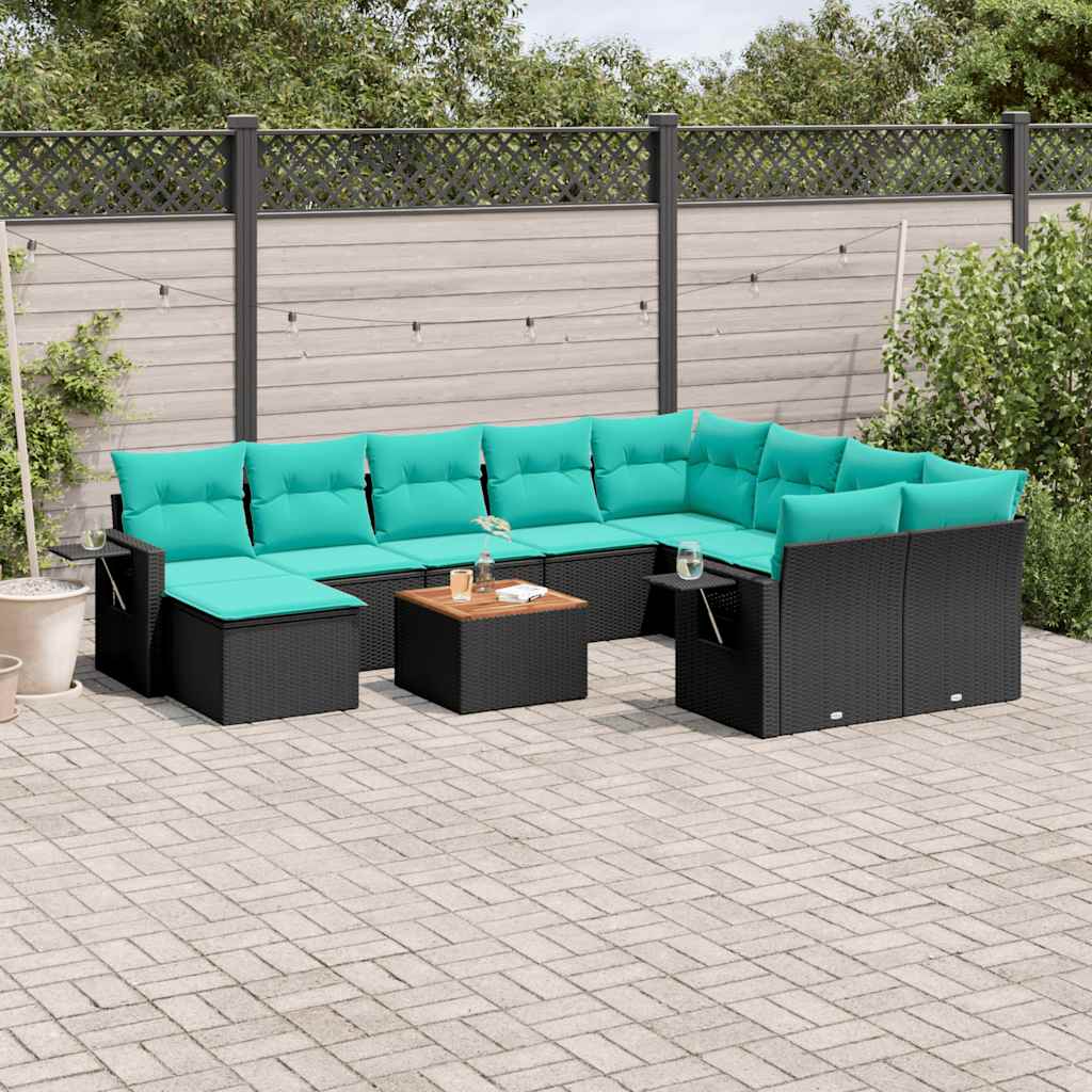 11-delt havesofast med hynder sort polyrattan
