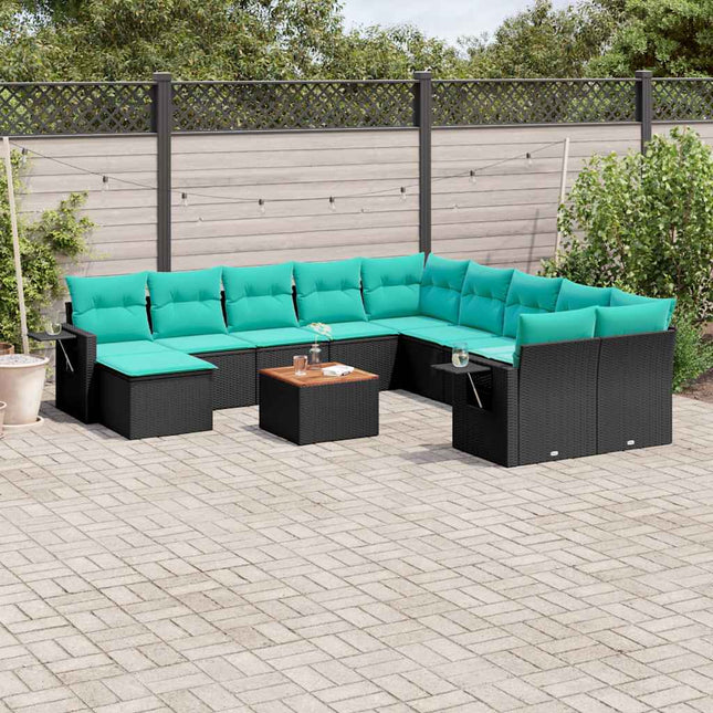 12-delt havesofasæt med hynder sort polyrattan
