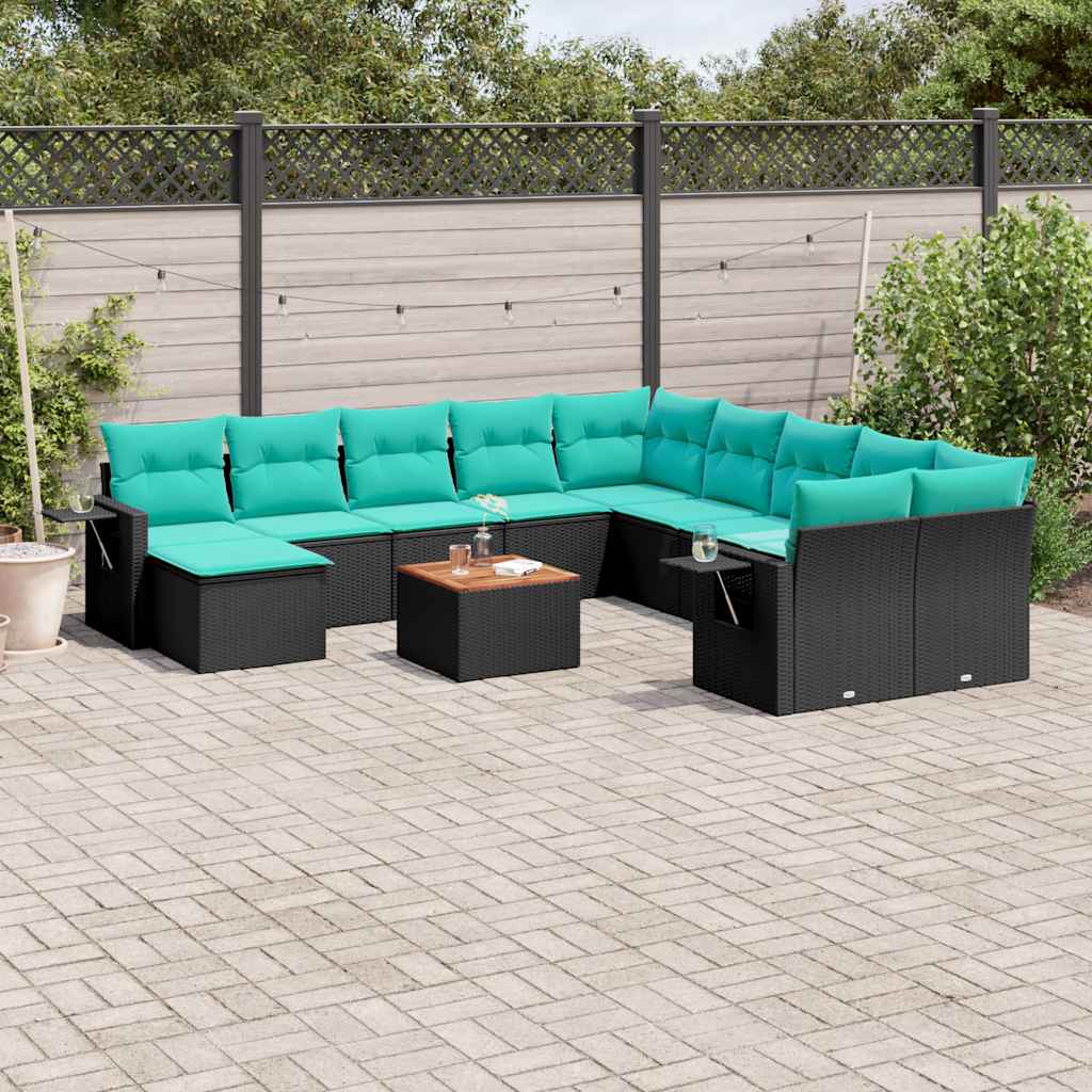 12-delt havesofast med hynder sort polyrattan