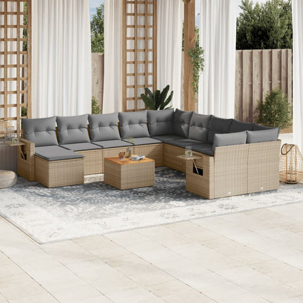 sofasæt til haven 12 dele med hynder polyrattan beige