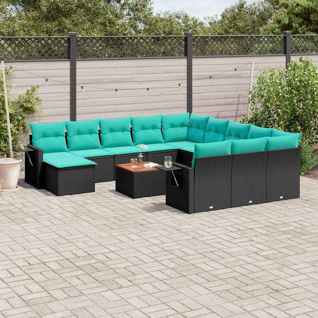 13-delt havesofasæt med hynder sort polyrattan