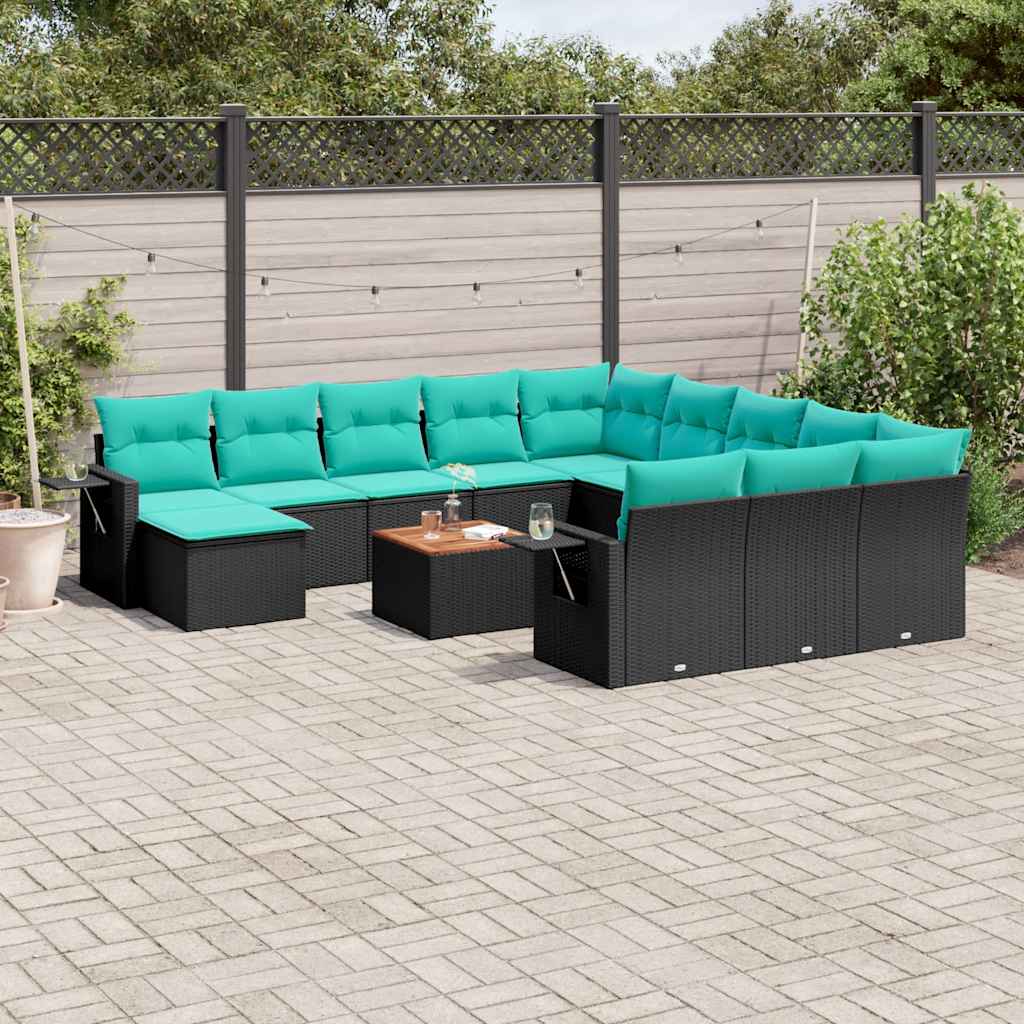 13-delt havesofast med hynder sort polyrattan