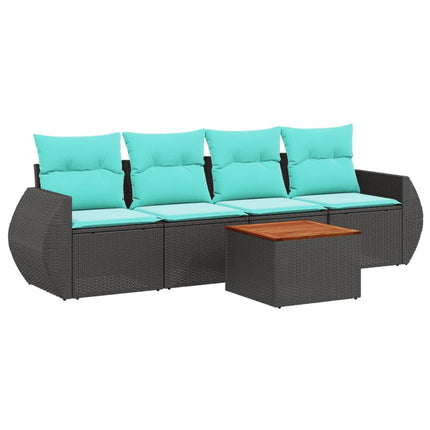 havesofasæt med 5 dele og hynder sort polyrattan