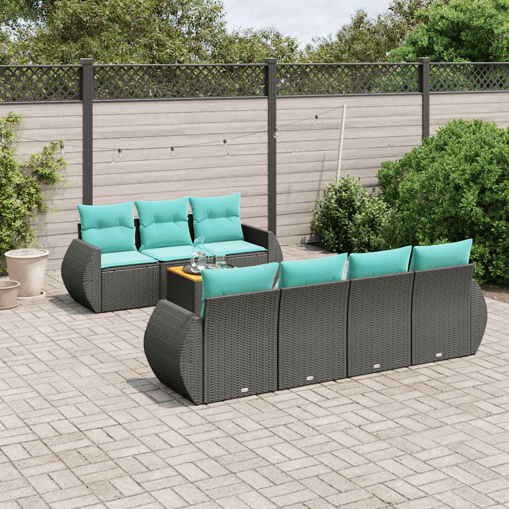 8-delt havesofast med hynder sort polyrattan
