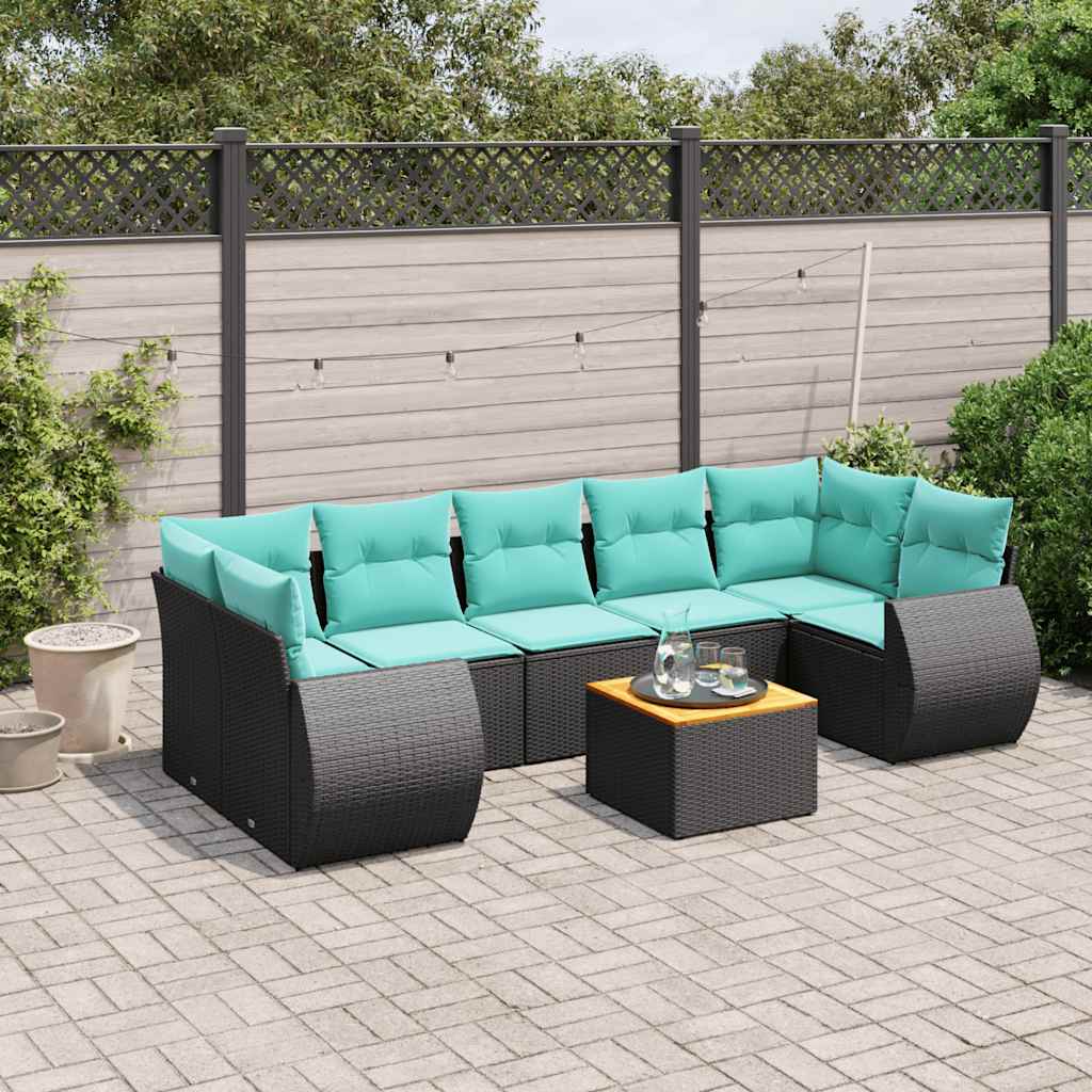 8-delt havesofast med hynder sort polyrattan
