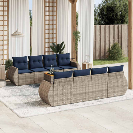 havesofasæt med 9 dele og hynder grå polyrattan