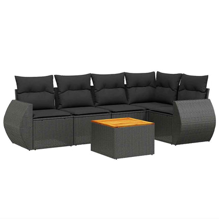 sofasæt til haven 6 dele med hynder polyrattan sort
