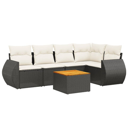 sofasæt til haven 6 dele med hynder polyrattan sort