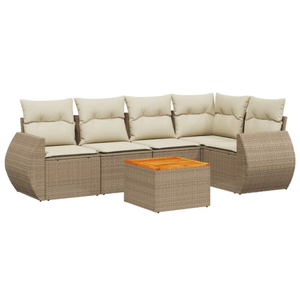 sofasæt til haven 6 dele med hynder polyrattan beige