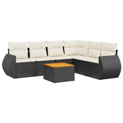 sofasæt til haven 7 dele med hynder polyrattan sort