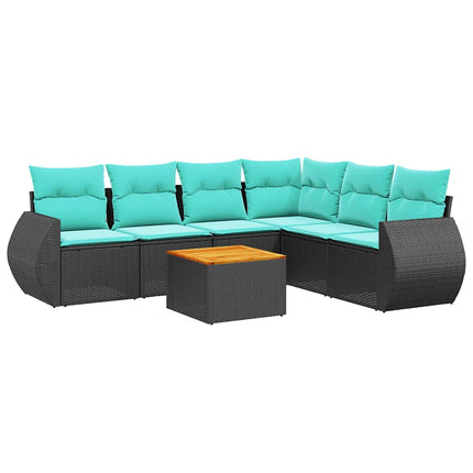 havesofasæt med 7 hynder sort polyrattan