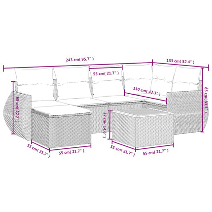 havesofasæt med 7 hynder sort polyrattan