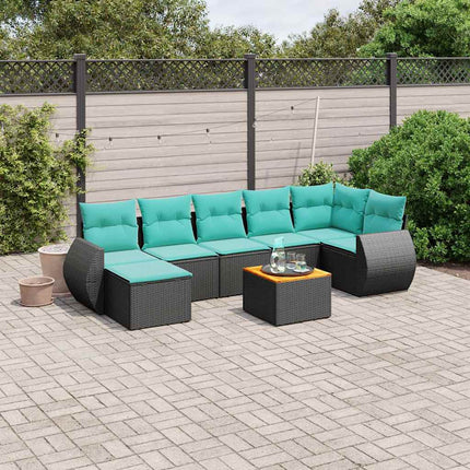 8-delt havesofasæt med hynder sort polyrattan