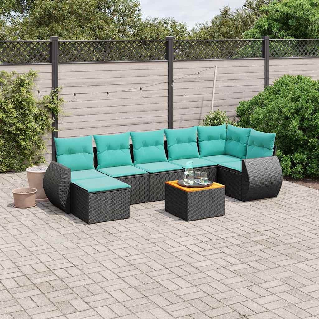 8-delt havesofast med hynder sort polyrattan