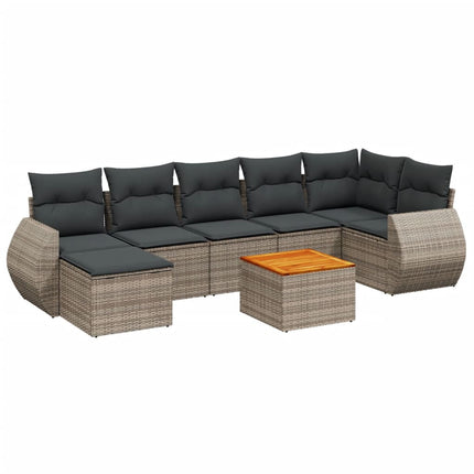 sofasæt til haven 8 dele med hynder polyrattan grå