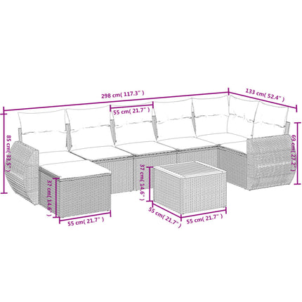 havesofasæt med 8 hynder grå polyrattan