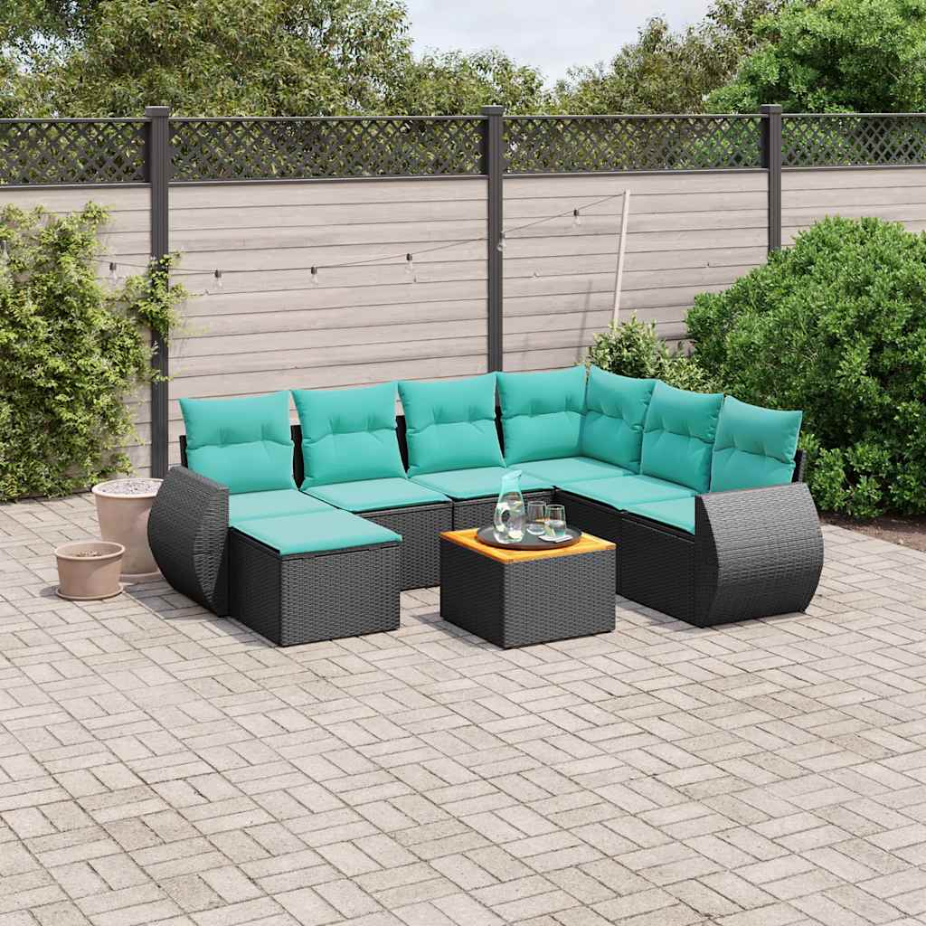 8-delt havesofast med hynder sort polyrattan
