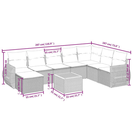 sofasæt til haven 9 dele med hynder polyrattan beige