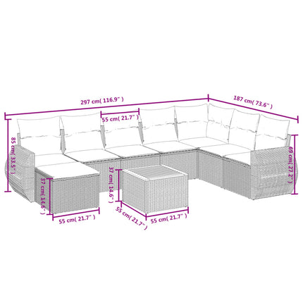 sofasæt til haven 9 dele med hynder polyrattan beige