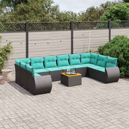 11-delt havesofasæt med hynder sort polyrattan