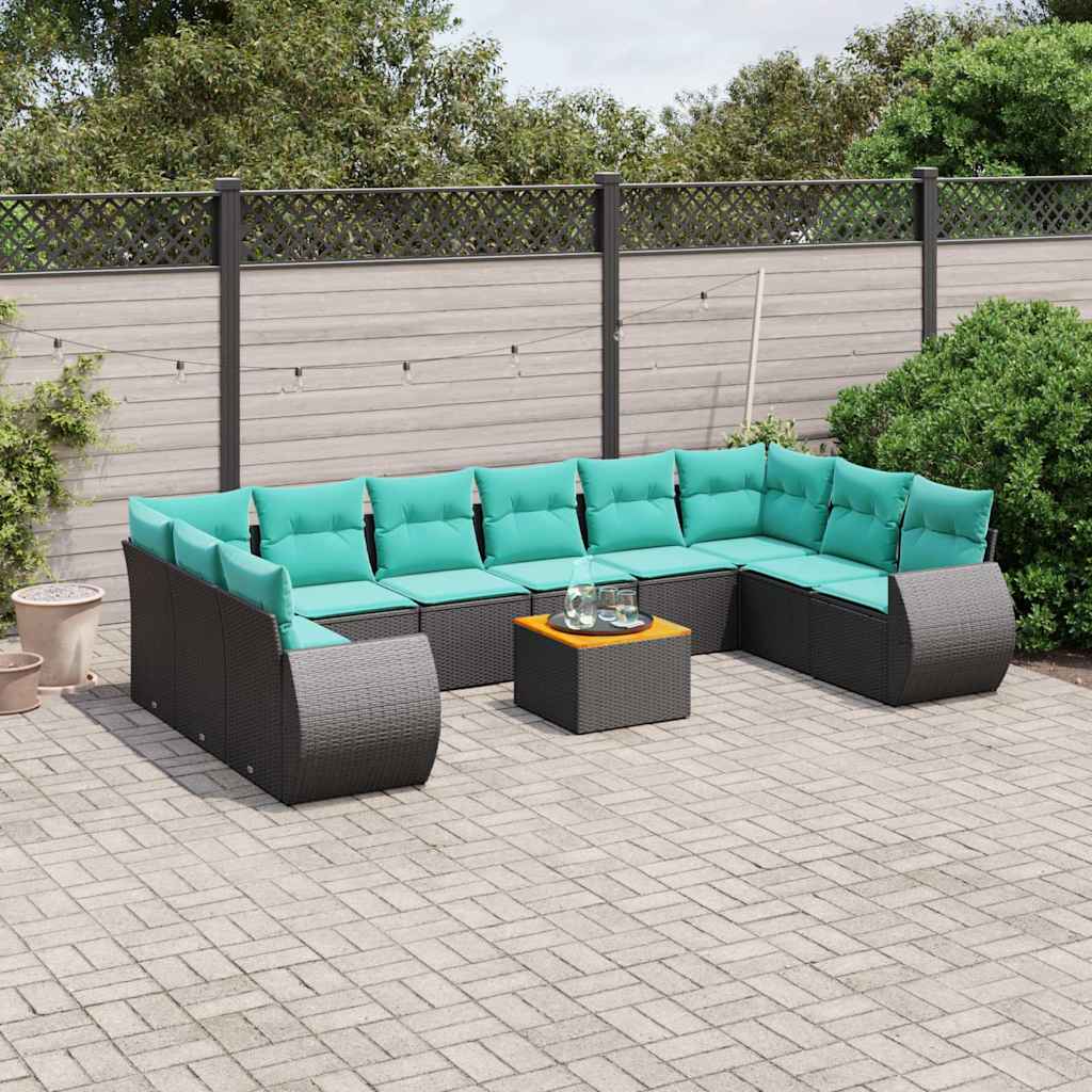 11-delt havesofast med hynder sort polyrattan