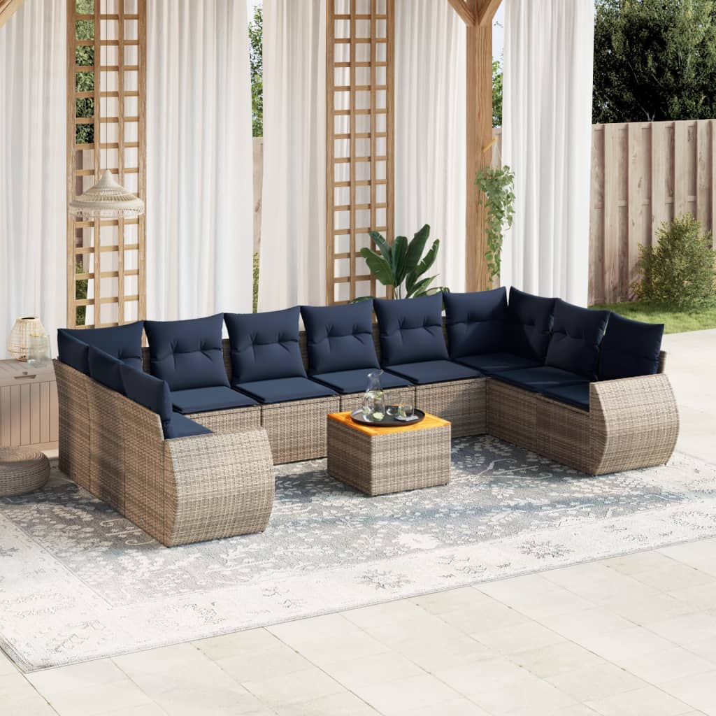 11-delt havesofast med hynder gr polyrattan
